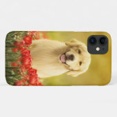 Golden Retirever in Red Flowers Case-Mate iPhone Case (Achterkant (horizontaal))