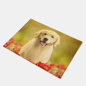 Golden Retirever in Red Flowers Deurmat (Schuin)