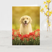 Golden Retirever in Red Flowers Kaart (Gele Bloem)
