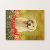 Golden Retirever in Red Flowers Legpuzzel (Horizontaal)