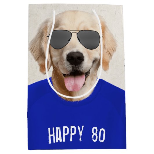 Golden Retriever 80th Birthday Medium Gift Bag Medium Cadeauzakje (Voorkant)