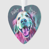 Golden Retriever Aangepaste naam Jaar Neon Kerstmi Ornament (voorkant)