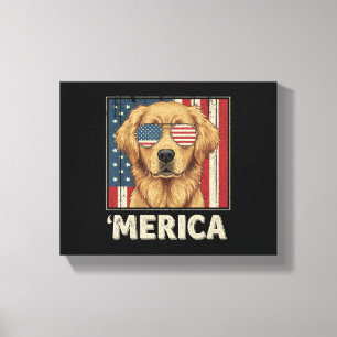 Golden Retriever 'Amerikaanse vlag Canvas Afdruk