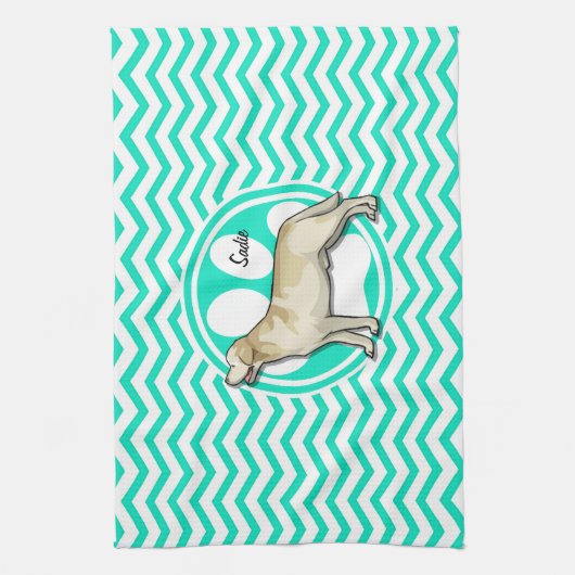 Golden Retriever; Aqua Green Chevron Theedoek (Verticaal)