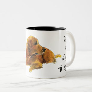 Golden Retriever aquarel Hondenleven spreuk Tweekleurige Koffiemok