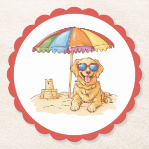 Golden Retriever Beach Dog Kartonnen Onderzetters