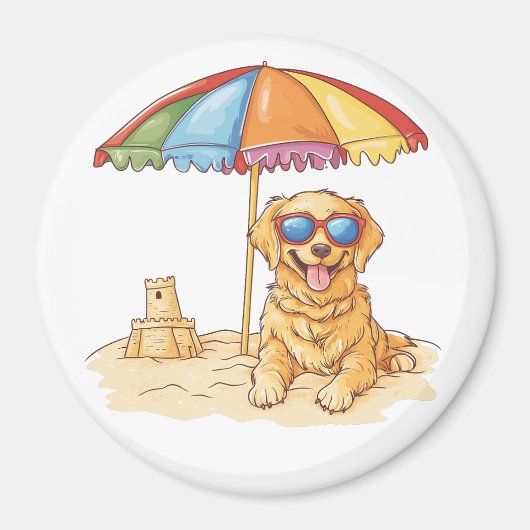 Golden Retriever Beach Dog Magneet (Voorkant)