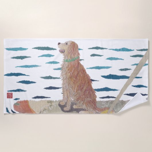 Golden Retriever, Beach Dog, Modern Strandlaken (Voorkant)