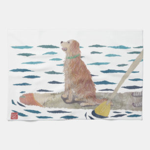 Golden Retriever, Beach Dog, Paddle Board Theedoek