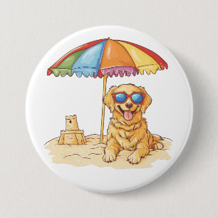 Golden Retriever Beach Dog Ronde Button 7,6 Cm