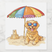 Golden Retriever Beach Dog Wijn Etiket (Enkel label)