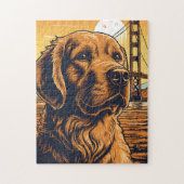 Golden-Retriever bij de Golden Gate Bridge Legpuzzel (Verticaal)
