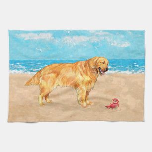 Golden Retriever bij het strand Theedoek