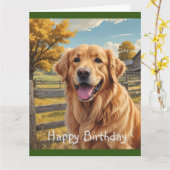 Golden Retriever Birthday Kaart (Gele Bloem)