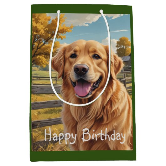 Golden Retriever Birthday Medium Cadeauzakje (Voorkant)