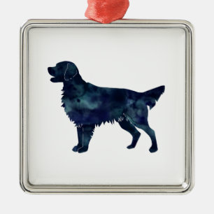 Golden Retriever Black Waterverf Silhouette Metalen Ornament
