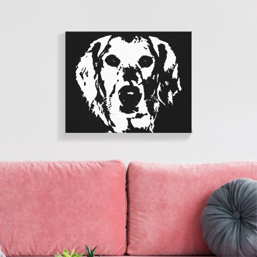 Golden Retriever Black White Wrapped Canvas Print (Insitu (Woonkamer))