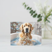 Golden Retriever Bubble Bath Briefkaart (Staand voorkant)