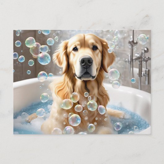 Golden Retriever Bubble Bath Briefkaart (Voorkant)