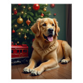 Golden Retriever by the Toy Train Christmas Perfect Poster (Voorkant)