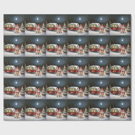 Golden Retriever Caravan Kerstavontuur Cadeaupapier (Vlak)