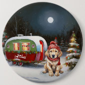 Golden Retriever Caravan Kerstavontuur Ronde Button 6,0 Cm (Voorkant)