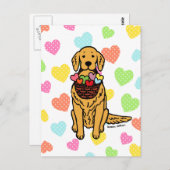 Golden Retriever Cartoon Hearts Briefkaart (Voorkant / Achterkant)