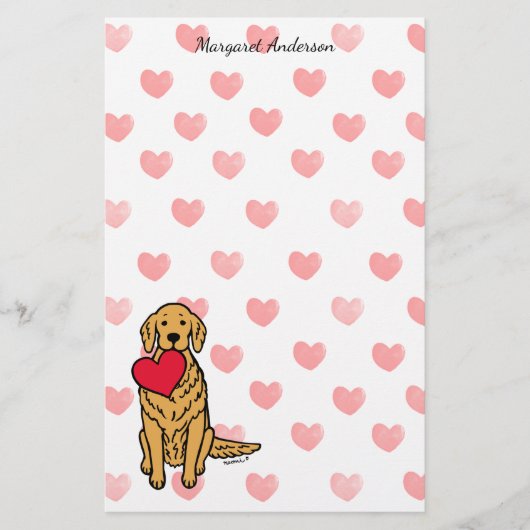Golden Retriever Cartoon Hearts Briefpapier (Voorkant)