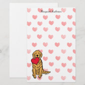 Golden Retriever Cartoon Hearts Briefpapier (Voorkant / Achterkant)