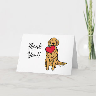 Golden Retriever Cartoon Red Heart Thank You Kaart