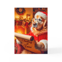 Golden Retriever Checking List Christmas Kaart