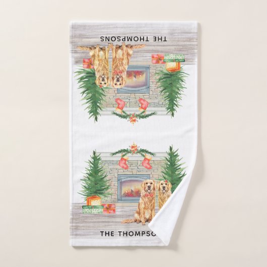 Golden Retriever Chien Noël cheminée scène (Serviette à main)