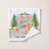 Golden Retriever Chien Noël cheminée scène (Gant de toilette)