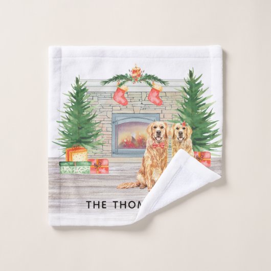 Golden Retriever Chien Noël cheminée scène (Gant de toilette)