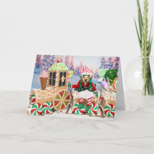 Golden Retriever Christmas Candy Train Feestdagen Kaart (Voorkant)