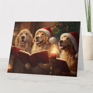 Golden Retriever Christmas Carolers Fun Holiday Kaart