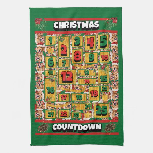 Golden Retriever Counting-down Kerstmis Advent Dog Theedoek (Verticaal)