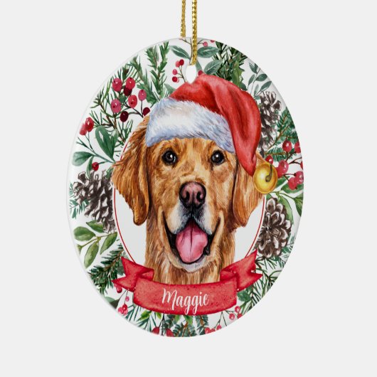 Golden Retriever Custom Dog kerstversiering Keramisch Ornament (Rechts)