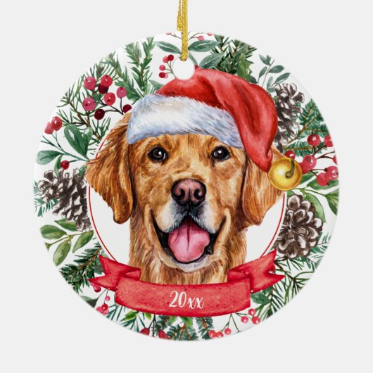 Golden Retriever Custom Dog kerstversiering Keramisch Ornament (Achterkant)