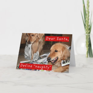 Golden Retriever Definieert Naughty Kerstmis Feestdagen Kaart