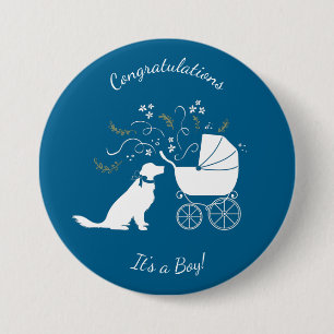 Golden Retriever Dog Baby shower Blue Boy Ronde Button 7,6 Cm