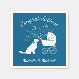 Golden Retriever Dog Baby shower Blue Boy Servet