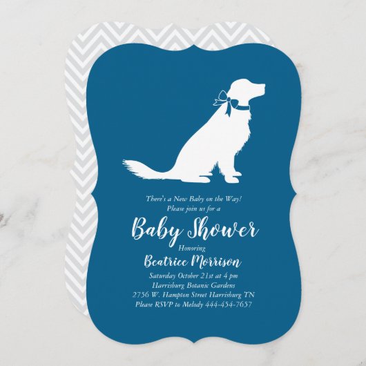 Golden Retriever Dog Baby shower Frans Blauw Jonge Kaart (Voorkant / Achterkant)