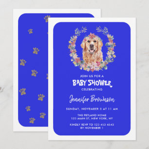 Golden Retriever Dog Baby shower Navy Kaart