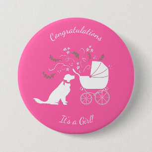 Golden Retriever Dog Baby shower roze meisje Ronde Button 7,6 Cm