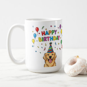 Golden Retriever Dog Doodle Happy Birthday Koffiemok