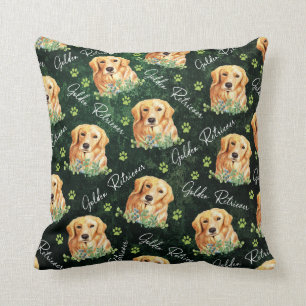 Golden Retriever Dog, Eucalyptus Leaves, Paw Print Kussen