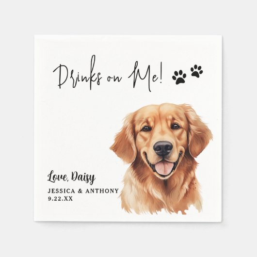 Golden Retriever Dog gepersonaliseerde Drinken op  Servet (Voorkant)