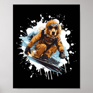Golden Retriever Dog Grappig Snowboarden Snowboard Poster