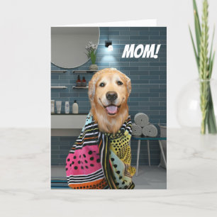 Golden Retriever Dog in Bathroom Moederdag Kaart